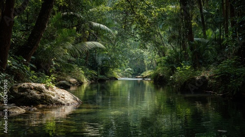 A Tranquil And Lush River In The Tropics