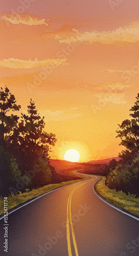 sunset on the road