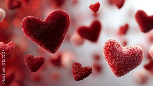 Decorative Red Hearts Floating on Soft Background for Valentine's Day