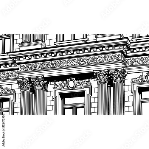 Architectural building facade with columns and ornate details architectural building facade design
