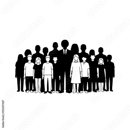 Illustration of a diverse group of people family community crowd gathering silhouette standing together unity teamwork