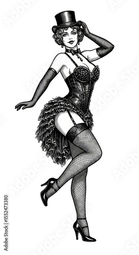Vintage Burlesque Dancer Illustration Sexy Showgirl Retro Cabaret Style