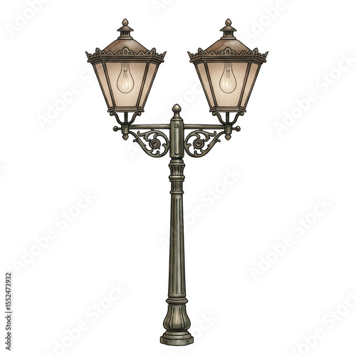 Isolated Street Light Illustration Glowing Lantern on Transparent Background photo