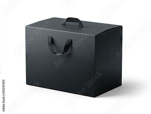 A large, matte-black rectangular box with a cutout handle and matching ribbon-style carrying straps sits on a white background