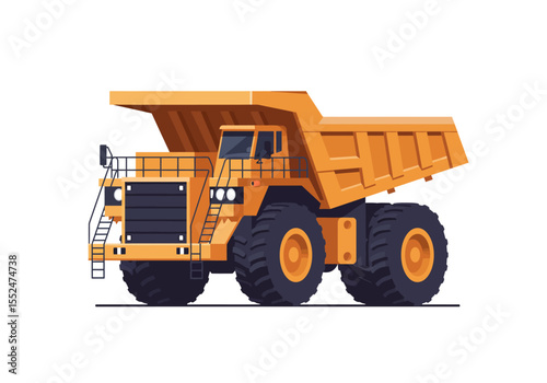 An orange mining truck depicted in a simple graphic style against a white background