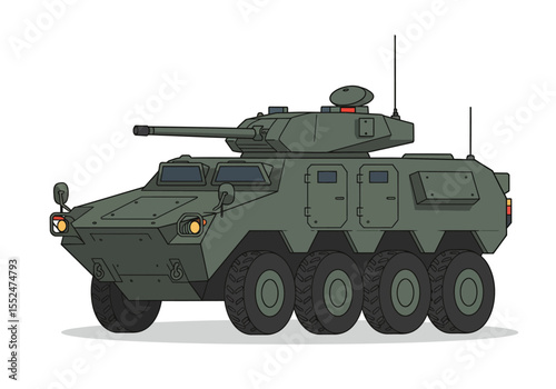 Armored vehicle with cannon and six wheels militarystyle