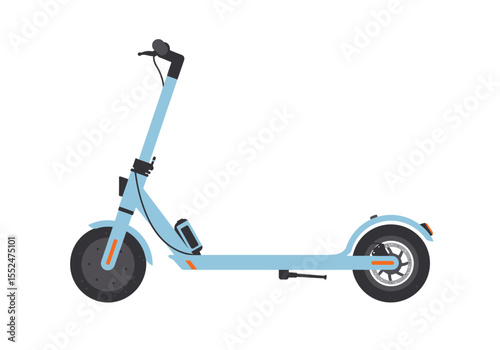 Blue electric scooter with dark wheels and handlebar grips