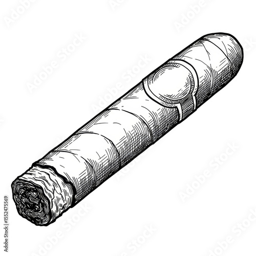 Vintage Monochrome Hand Drawn Illustration Of A Classic Cigar With Smoke