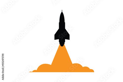 Missile launch icon with fiery trail in simple flat vector style.