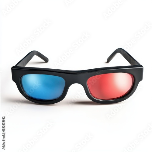 Classic black framed red and blue anaglyph 3d glasses isolated on white background