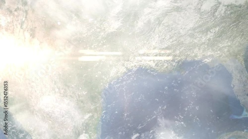 Earth zoom in from space and focus on League City, Texas, USA. Background for travel intro or blog. Satellite view. 3D style Animation. Images from NASA.