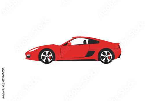 Red sports car illustration side view isolated on a white background