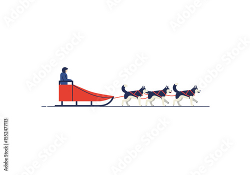 Three husky dogs pulling a sled with a person aboard