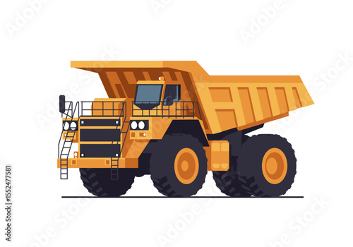 Yellow dump truck with dark wheels and a ladder on the side