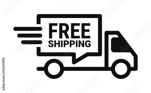 Free Shipping Service Truck Icon Isolated on White Background. Abstract Truck Silhouette with Fast moving Line Effect. Vector Illustration