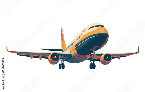 Colorful Vector Illustration of Commercial Jet Airplane Flying in Stylized Pop Art Design with Smooth Gradient Tones