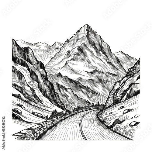 Mountain Peak Illustration Snowy Landscape Travel Nature Adventure Valley