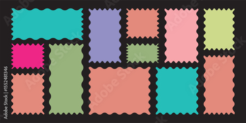 Color squiggle frames. Set of Zigzag and colorful Shapes. Different shapes and sizes frame with zigzag edge.  vector set colorful wavy edge frames. 