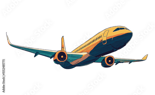 Stylized Retro-Inspired Vector Airplane Illustration with Warm Orange and Red Gradient Color Palette