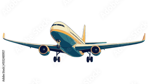 Cartoon Styled Commercial Airplane Illustration with Vibrant Color Shading and Bold Line Art Perspective