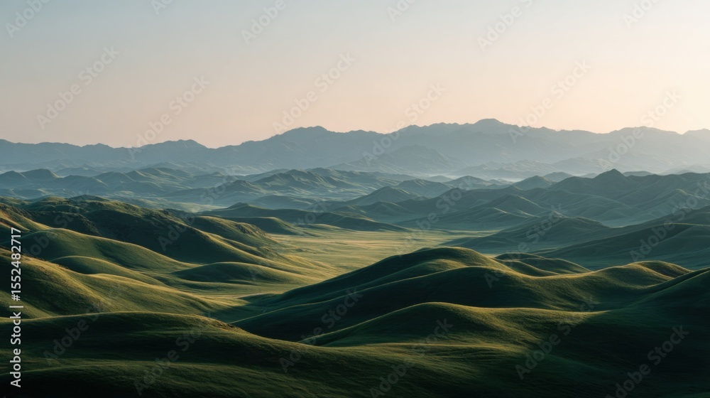 Fototapeta premium An Undulating Green Landscape At The Golden Hour