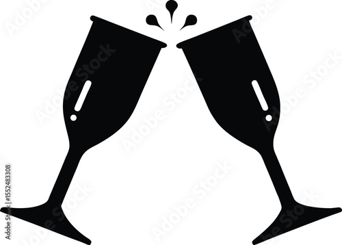 Champagne glasses clinking vector art silhouette, clinking champagne glasses silhouette vector drawing
