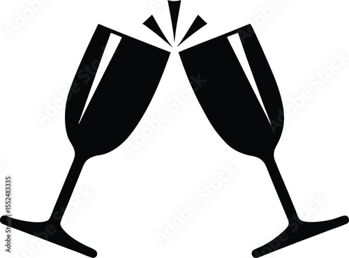 Champagne glasses clinking vector art silhouette, clinking champagne glasses silhouette vector drawing
