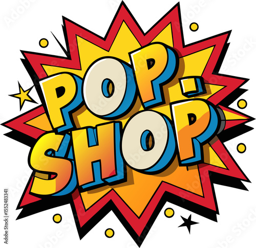 Vivid comic-book style illustration for a pop-up shop announcement with white background.