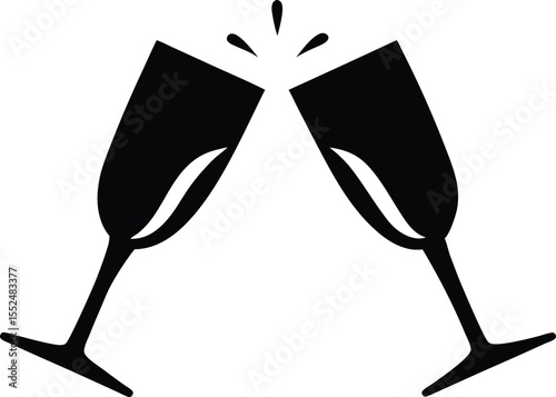 Champagne glasses clinking vector art silhouette, clinking champagne glasses silhouette vector drawing
