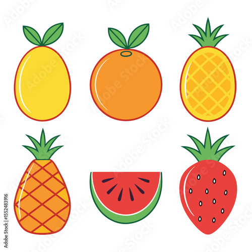 Colorful and simple illustration of various fresh fruits for healthy eating concepts
