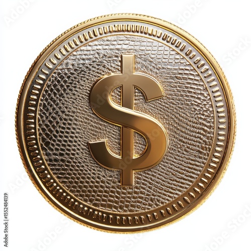 Shiny gold coin with dollar symbol isolated on white background