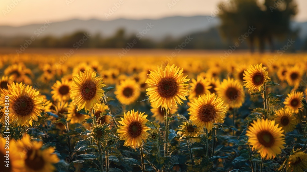 Obraz premium Golden Sunflowers In The Evening During Summer
