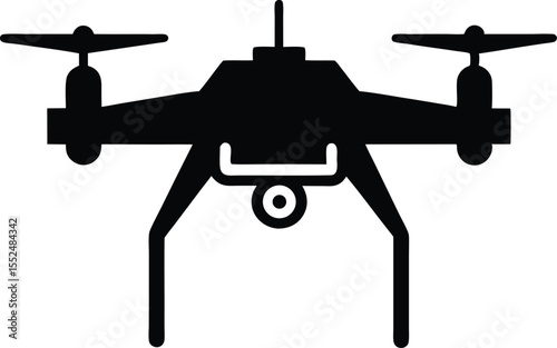 Drone with camera, Vector drone icon black design, Drone silhouette vector illustration
