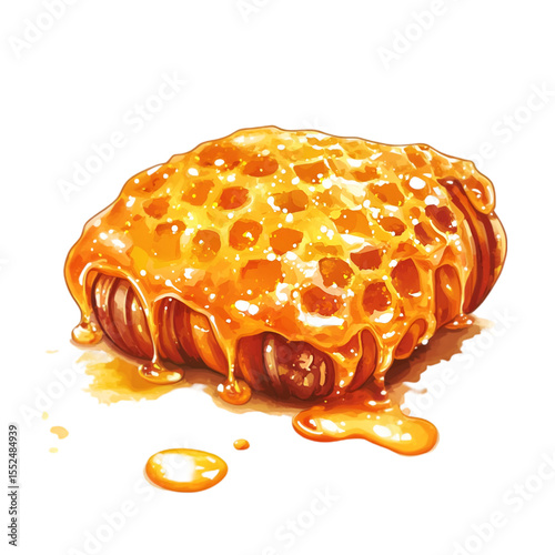 Honeycombs with Golden Honey on White Surface – Natural Sweetness Concept.