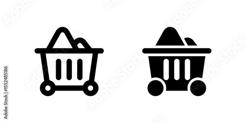 Mining cart icon set depicting heavy-duty carts used for transporting materials in mining operations.
