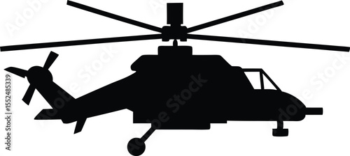 Military helicopter silhouette, Fighter helicopter silhouette vector illustration