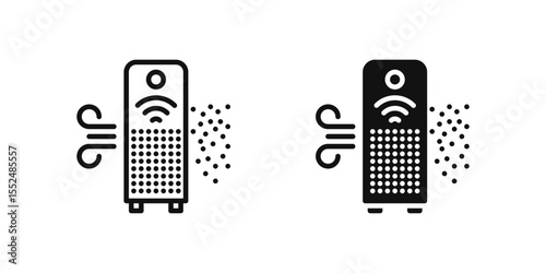 Air purifier icon set illustrating smart device for air filtration and quality control in IoT homes.