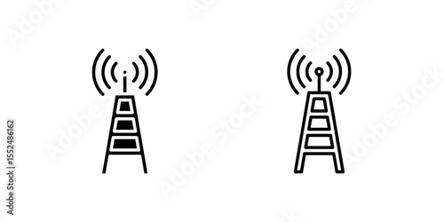 Communication tower icon set depicting radio signals and wireless transmission.