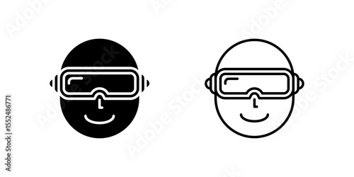 VR headset icon set showing a man using virtual reality for immersive experience.