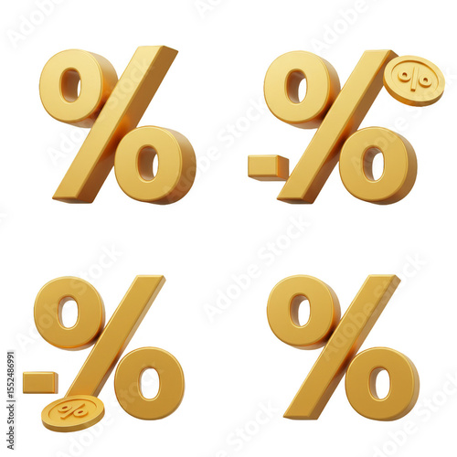 3D Golden Percentage Discount Symbol Set for Sale Business Finance