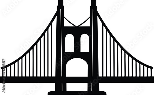 Black silhouette silhouette illustration of the golden gate bridge vector, golden gate bridge black silhouette vector design
