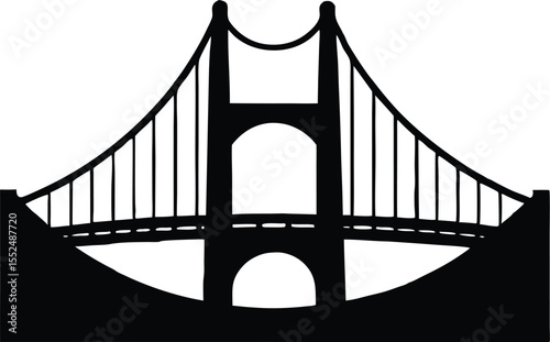 Black silhouette silhouette illustration of the golden gate bridge vector, golden gate bridge black silhouette vector design