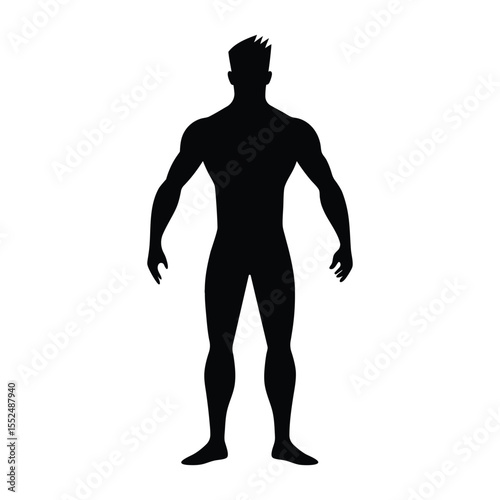 Silhouette of heroic muscular male figure in standing power pose.