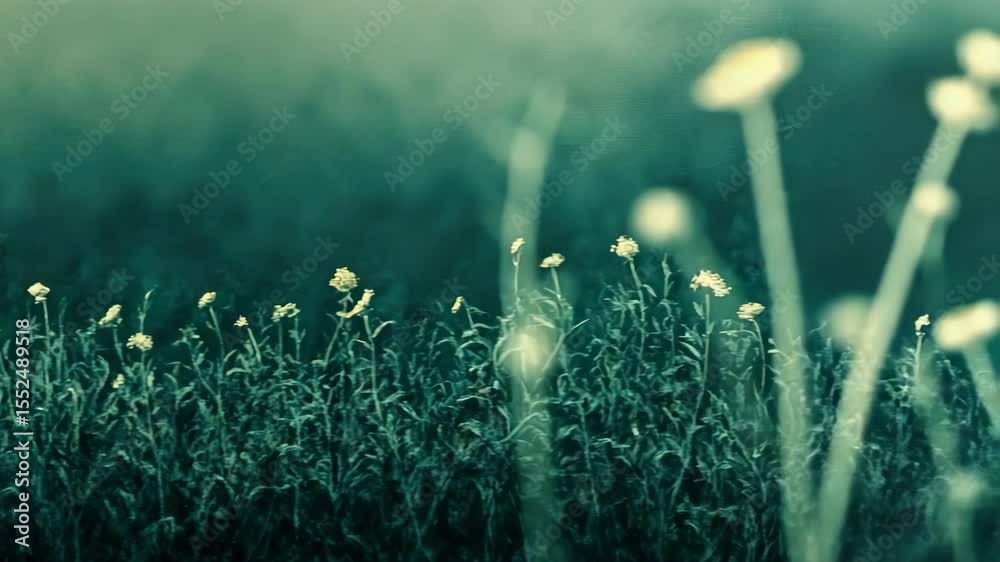 A field of grass with yellow flowers in the fore
