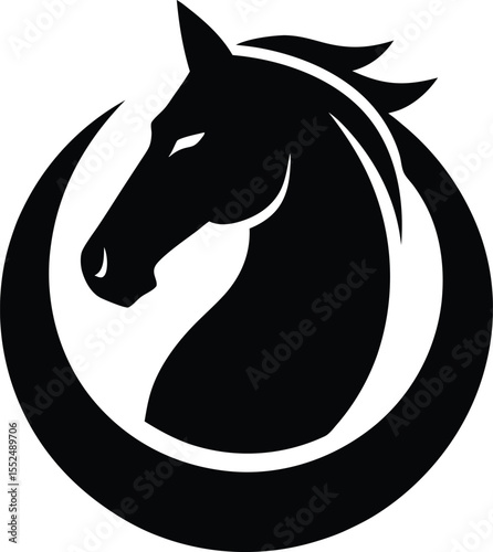 Horse or stallion inside horseshoe silhouette, Horse head in horseshoe silhouette illustration