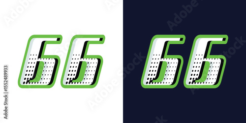 Number 66 design, green and white color with halftone effect