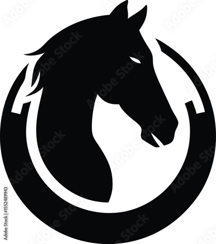 Horse or stallion inside horseshoe silhouette, Horse head in horseshoe silhouette illustration
