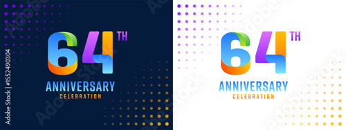 64th anniversary design, with colorful numbers on a white and black background