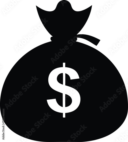 Money Bag Silhouette Vector, Money Bag Clipart, Money bag icon vector design