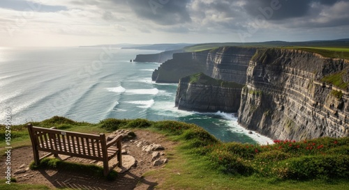 Dramatic Cliffs of Moher Bathed in Soft Sunlight Overlooking the Atlantic Ocean